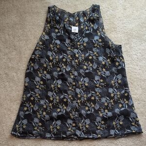 CAbi Navy and Yellow Floral Sleeveless Top